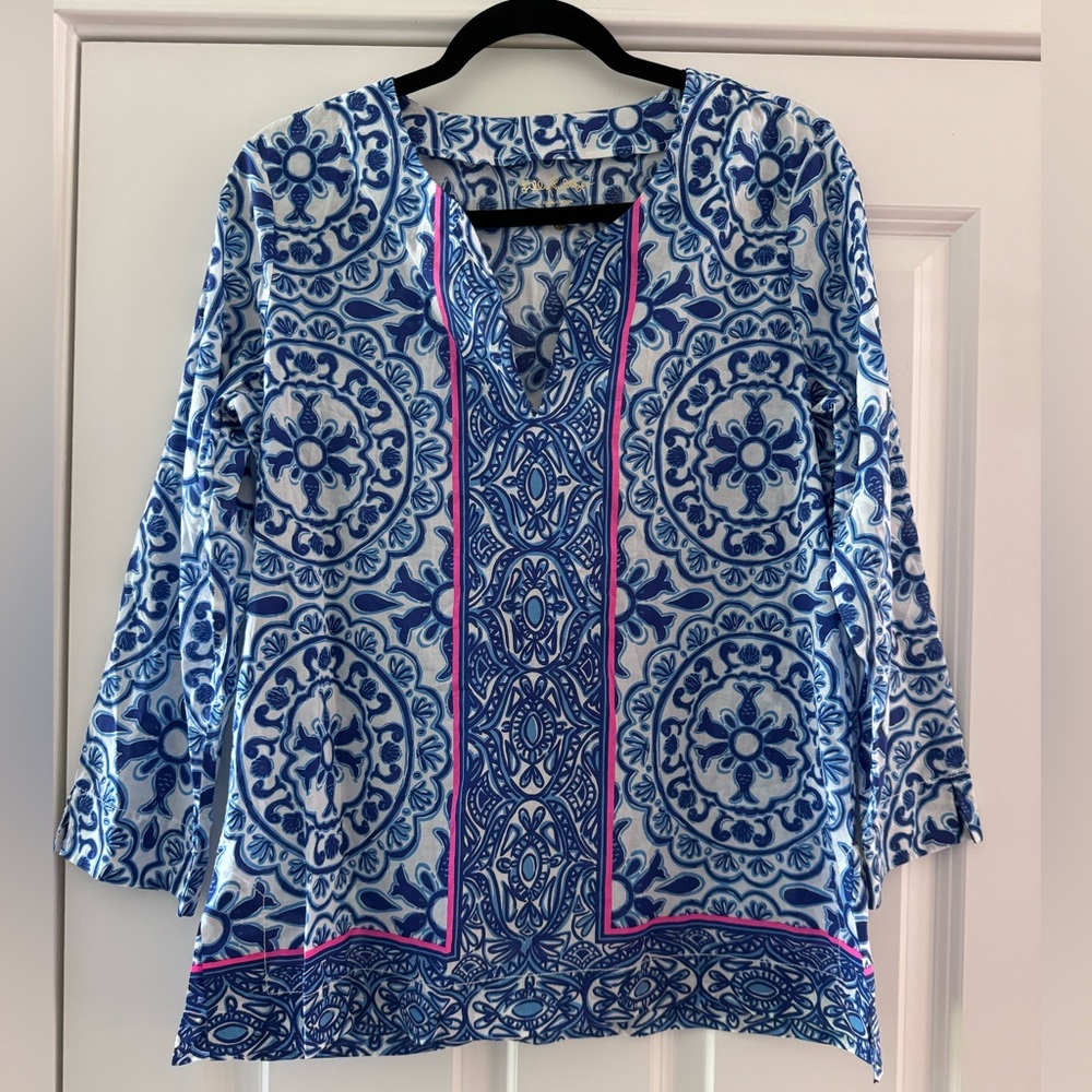 Lilly Pulitzer Amelia Island Tunic Top SZ M Resort White Pooling Around - Picture 2 of 15